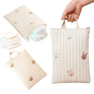 Diaper Pouch with soft fabric design and bear embroidery for baby essentials organization