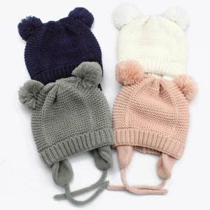 Winter Knit Baby Hat with soft winter design and bear ear details for babies