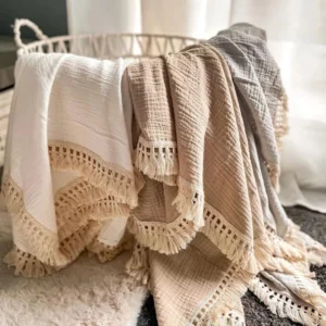 luxury muslin tassel baby blanket cotton bamboo newborn swaddle