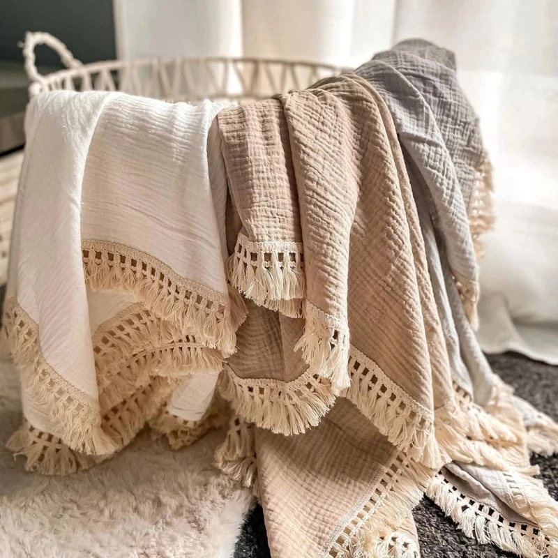 luxury muslin tassel baby blanket cotton bamboo newborn swaddle