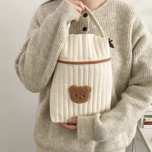 Diaper Organizer Bag with soft fabric design and bear pocket for baby essentials storage