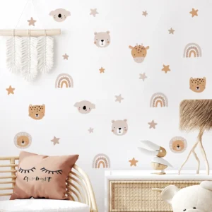 Boho Nursery Wall Decals safari animals rainbow nursery decor