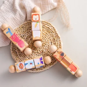 Wooden Animal Rotating Puzzle Rattle Montessori baby toy with rotating animal blocks
