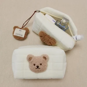 Baby Essentials Pouch with quilted cotton fabric and bear design for diaper and travel organization