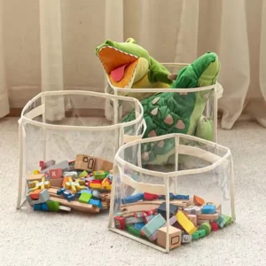 clear toy storage basket for kids toys and playroom organization