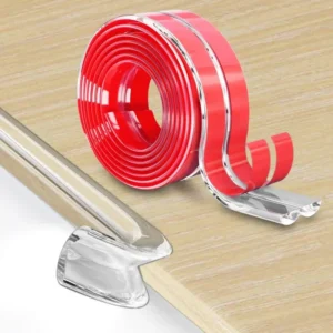 Transparent Baby Edge Guard installed on table corner