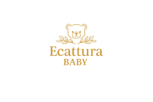 Ecattura Baby premium logo with teddy bear and botanical leaves
