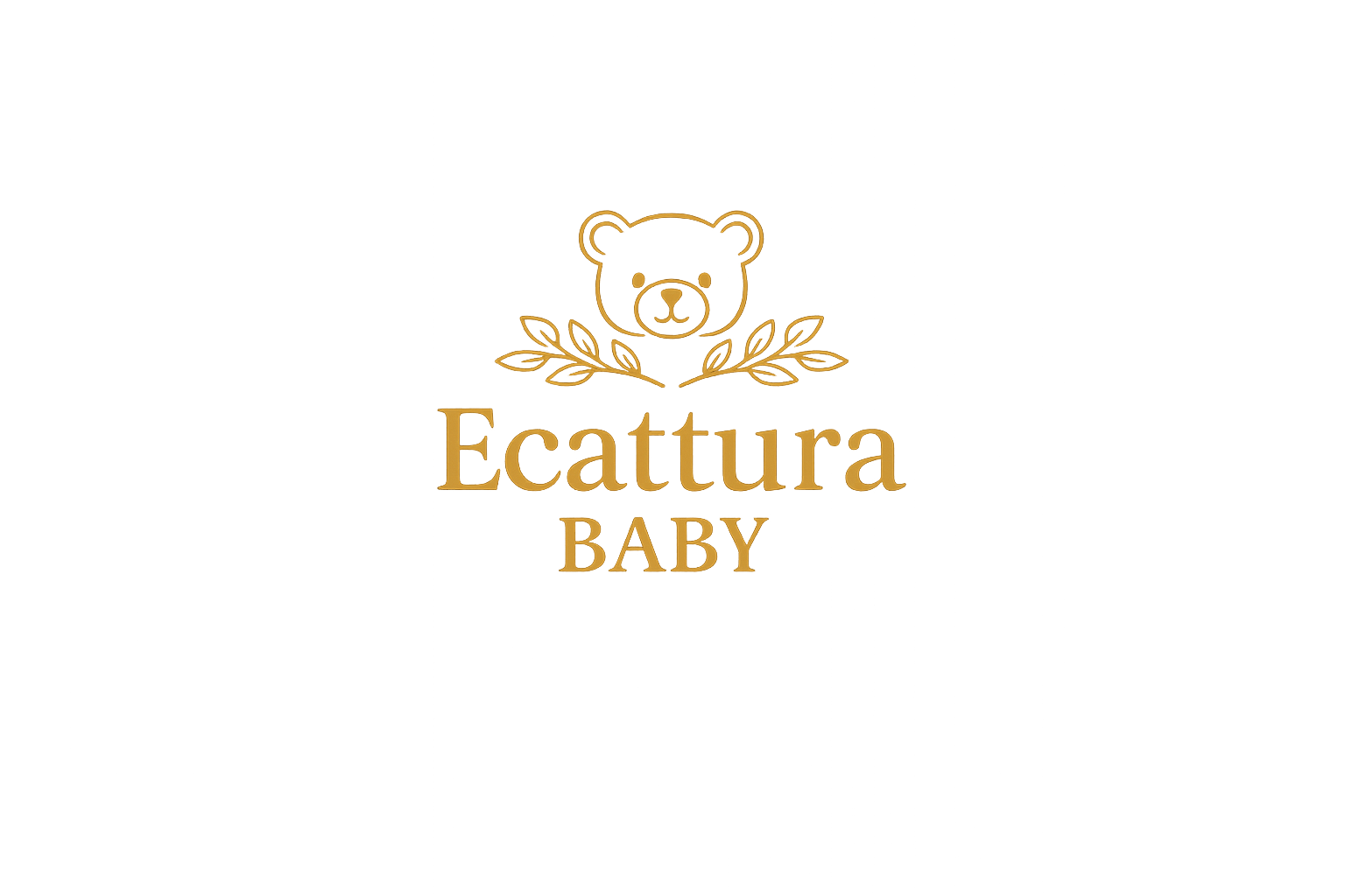 Ecattura Baby premium logo with teddy bear and botanical leaves